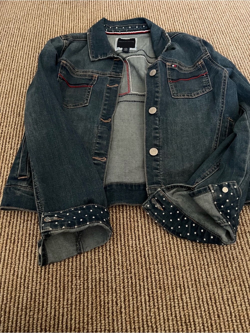 Tommy Hilfiger Navy Denim Jacket with Star-Print Cuffs